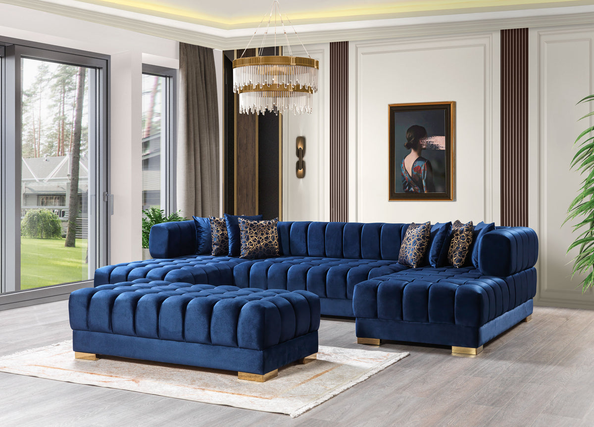 Ariana 138-Inch Velvet Double Chaise Sectional