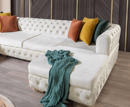 Matilda Tufted Ivory Velvet Double Chaise Sectional Sofa