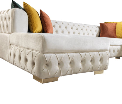 Matilda Tufted Ivory Velvet Double Chaise Sectional Sofa