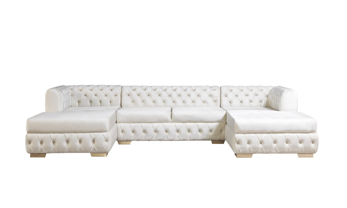 Matilda Tufted Ivory Velvet Double Chaise Sectional Sofa