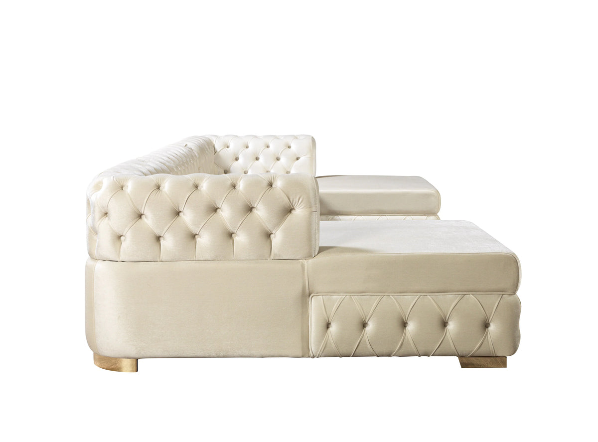 Matilda Tufted Ivory Velvet Double Chaise Sectional Sofa