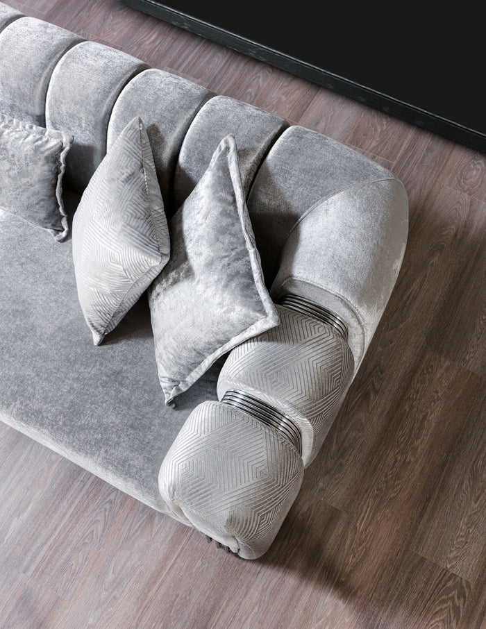 Santana Velvet Sofa, Smoke, Ivory, Silver or Coffee