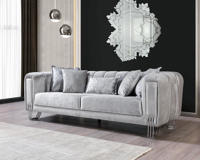 Santana Velvet Sofa, Smoke, Ivory, Silver or Coffee