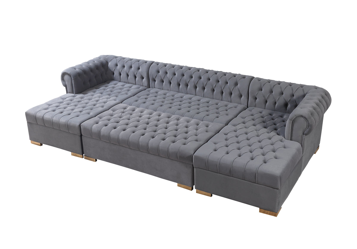 Lauren 136-Inch Velvet Double Chaise Sectional