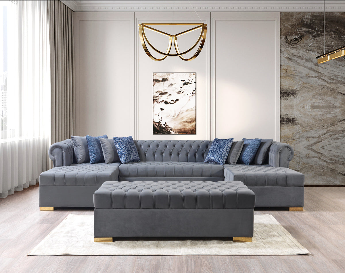 Lauren 136-Inch Velvet Double Chaise Sectional