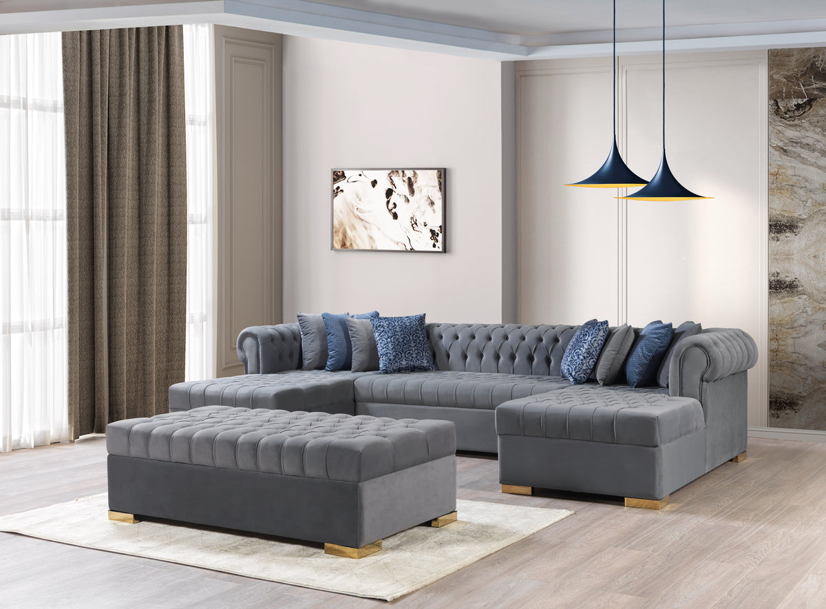 Lauren 136-Inch Velvet Double Chaise Sectional