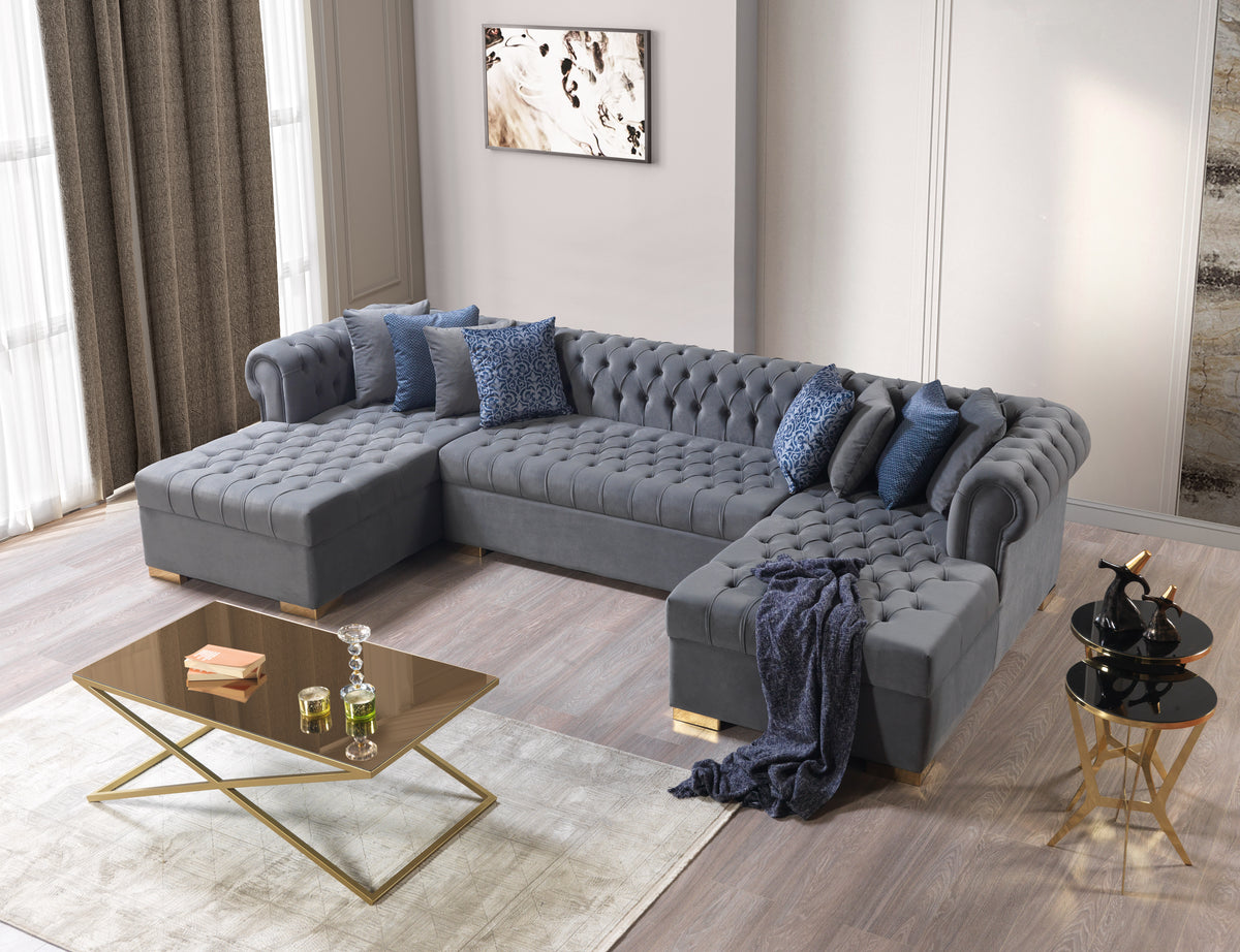 Lauren 136-Inch Velvet Double Chaise Sectional