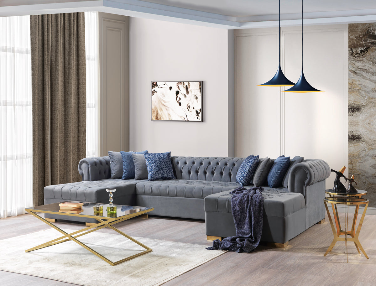 Lauren 136-Inch Velvet Double Chaise Sectional