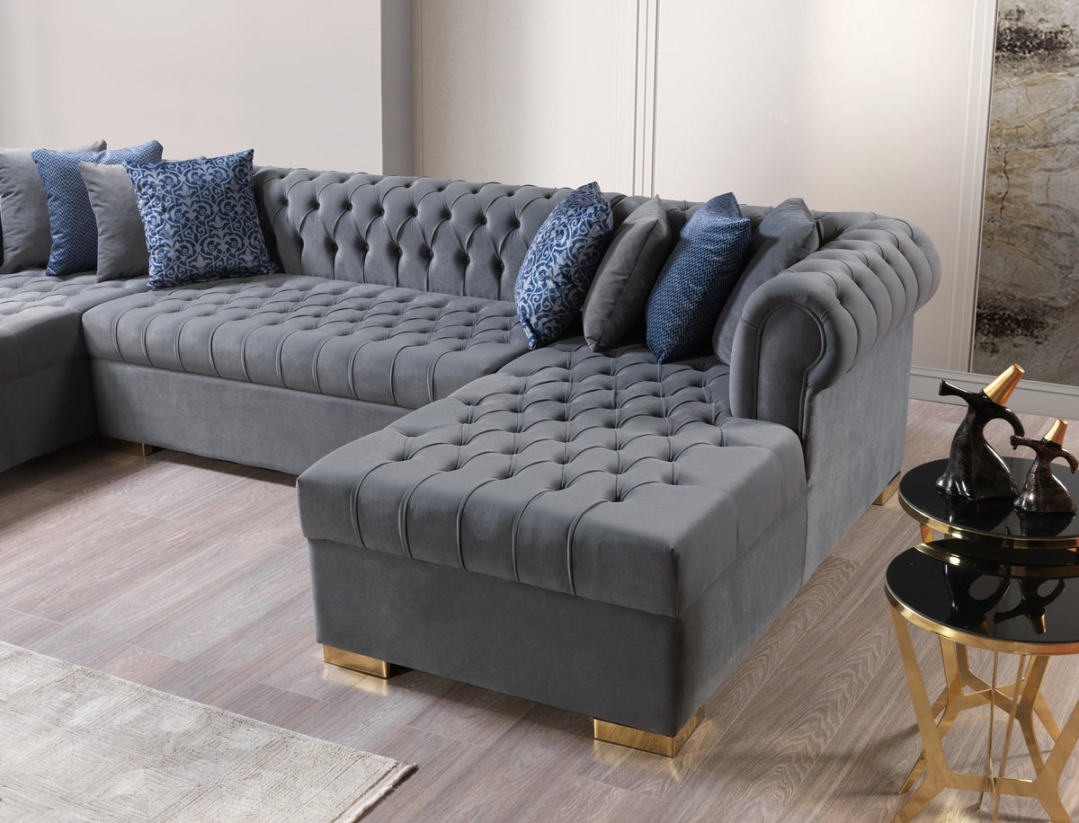 Lauren 136-Inch Velvet Double Chaise Sectional