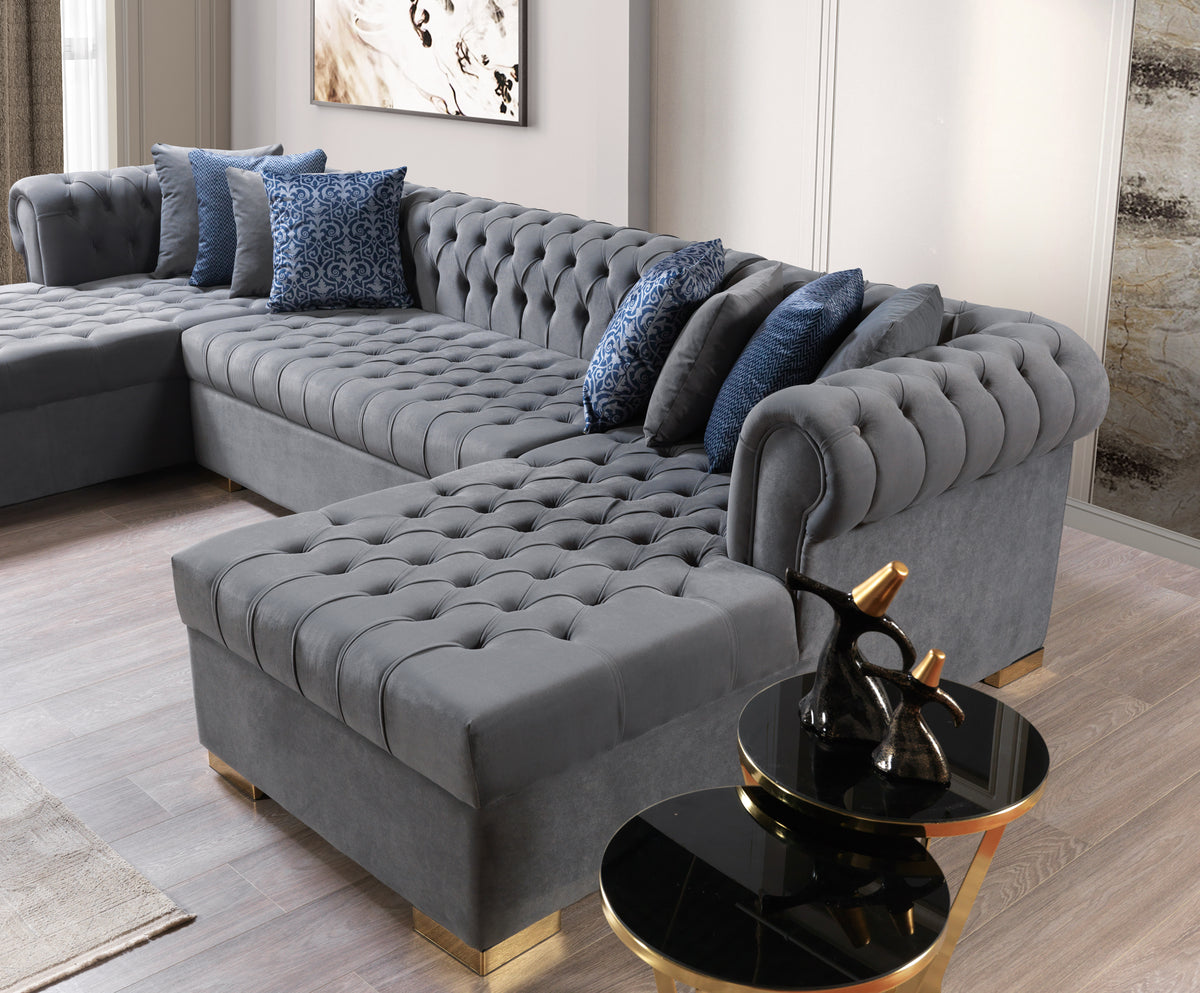 Lauren 136-Inch Velvet Double Chaise Sectional