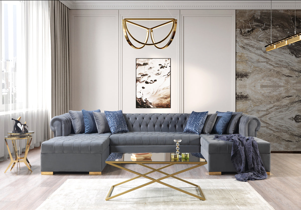 Lauren 136-Inch Velvet Double Chaise Sectional