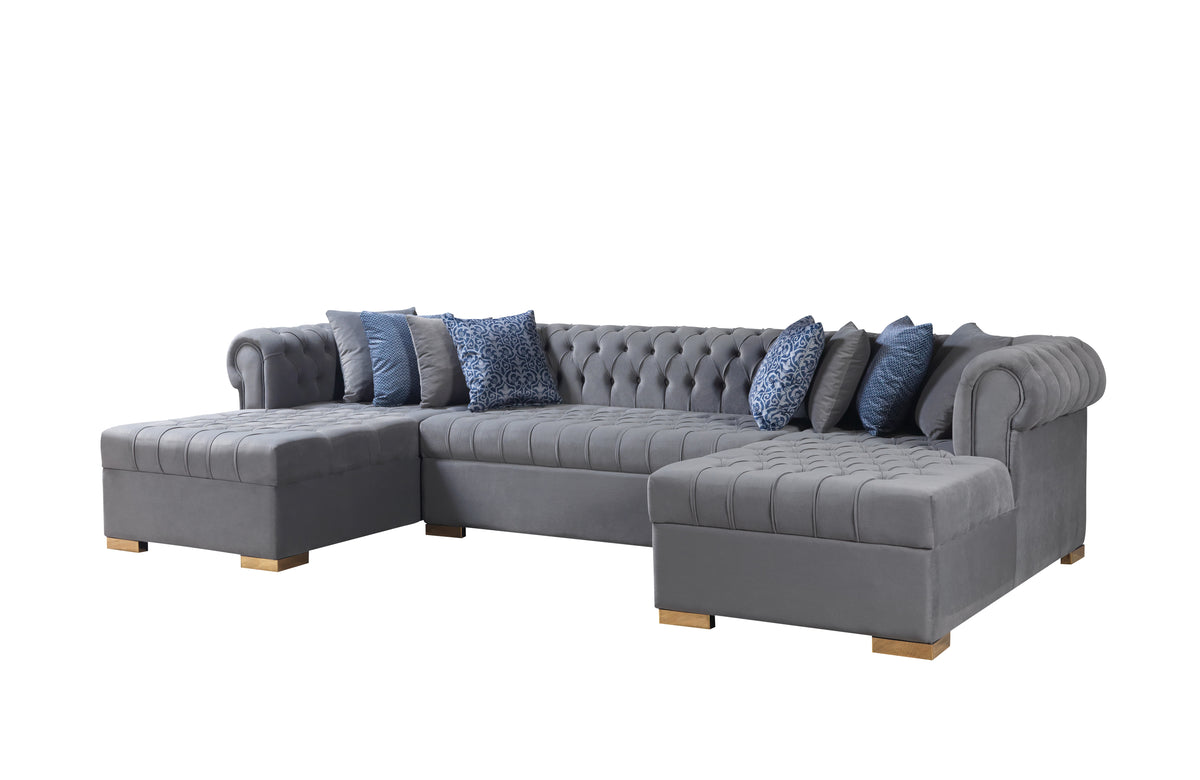 Lauren 136-Inch Velvet Double Chaise Sectional