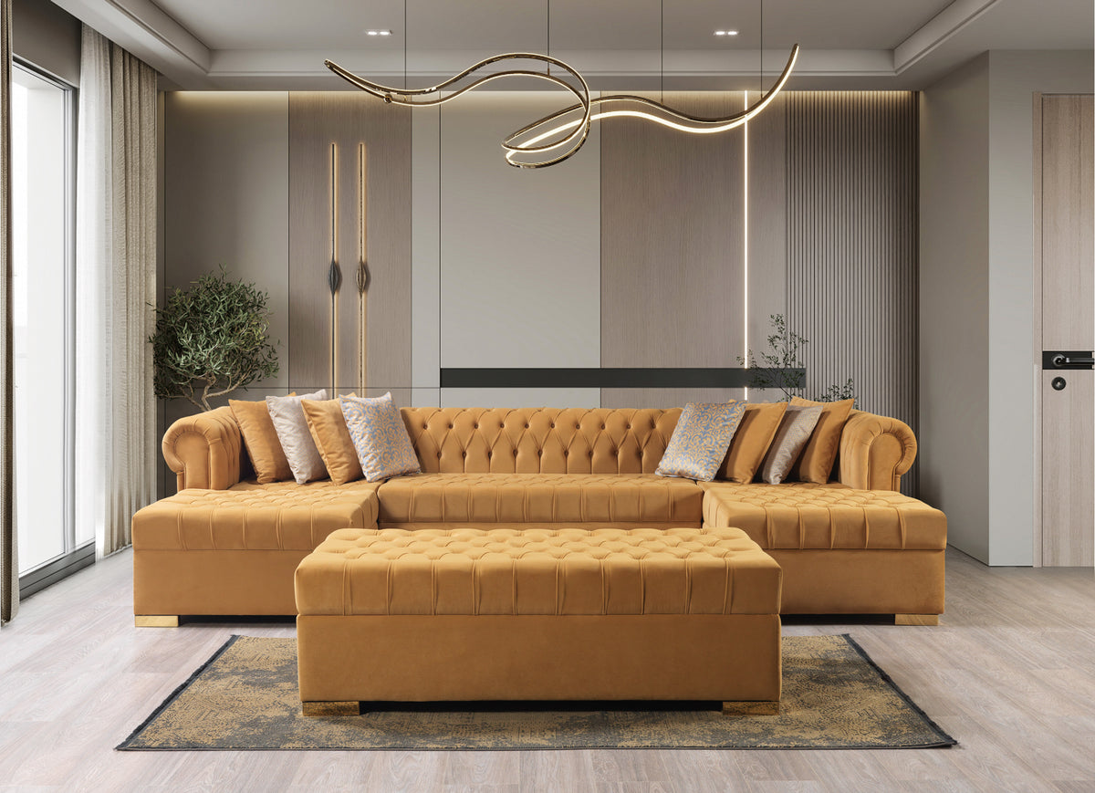 Lauren 136-Inch Velvet Double Chaise Sectional