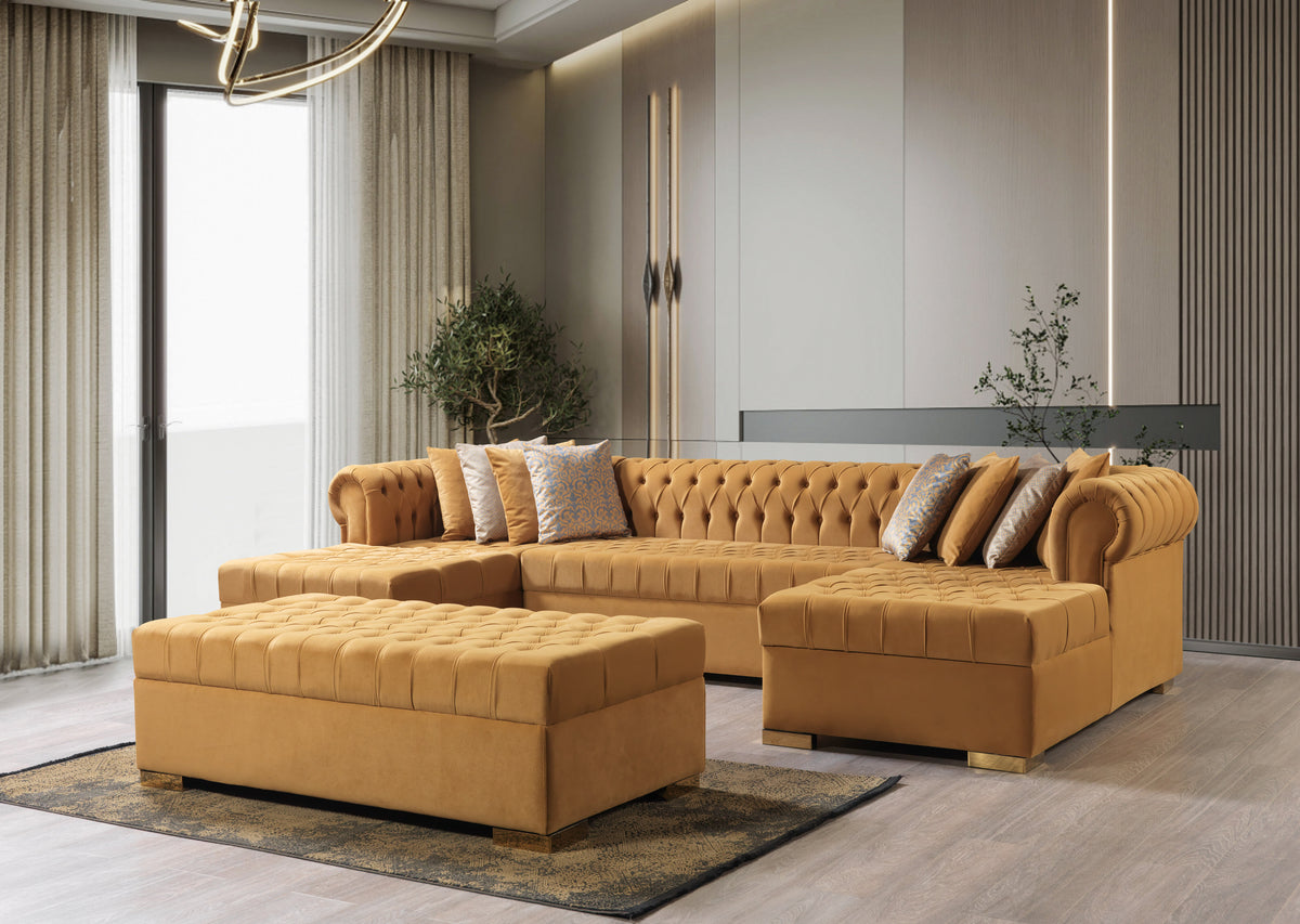 Lauren 136-Inch Velvet Double Chaise Sectional