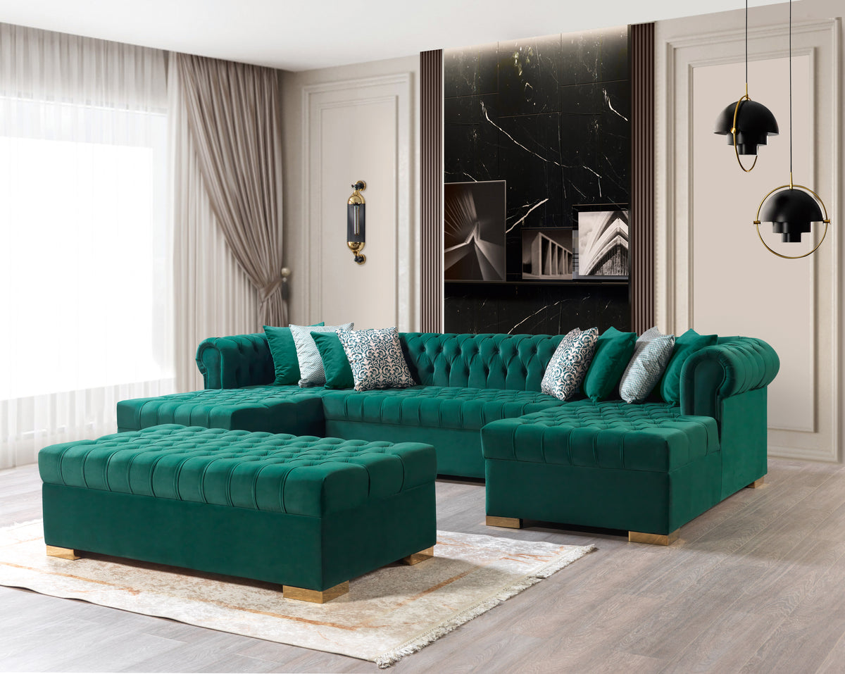 Lauren 136-Inch Velvet Double Chaise Sectional