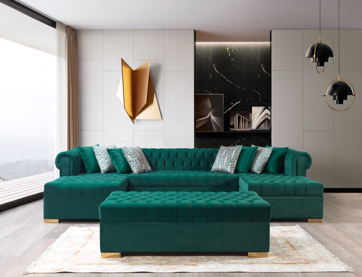 Lauren 136-Inch Velvet Double Chaise Sectional