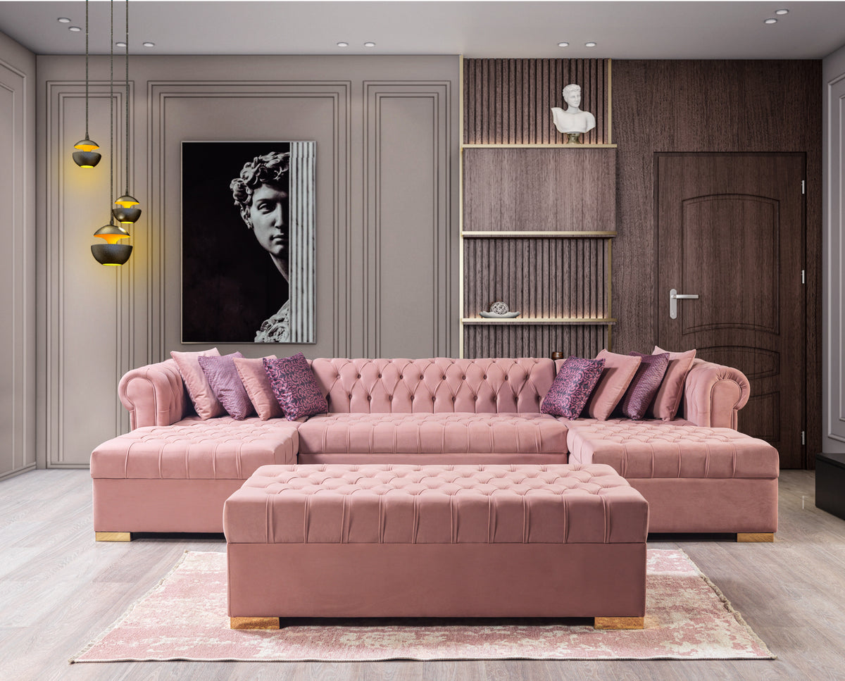 Lauren 136-Inch Velvet Double Chaise Sectional