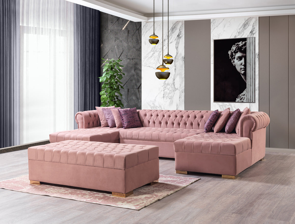 Lauren 136-Inch Velvet Double Chaise Sectional