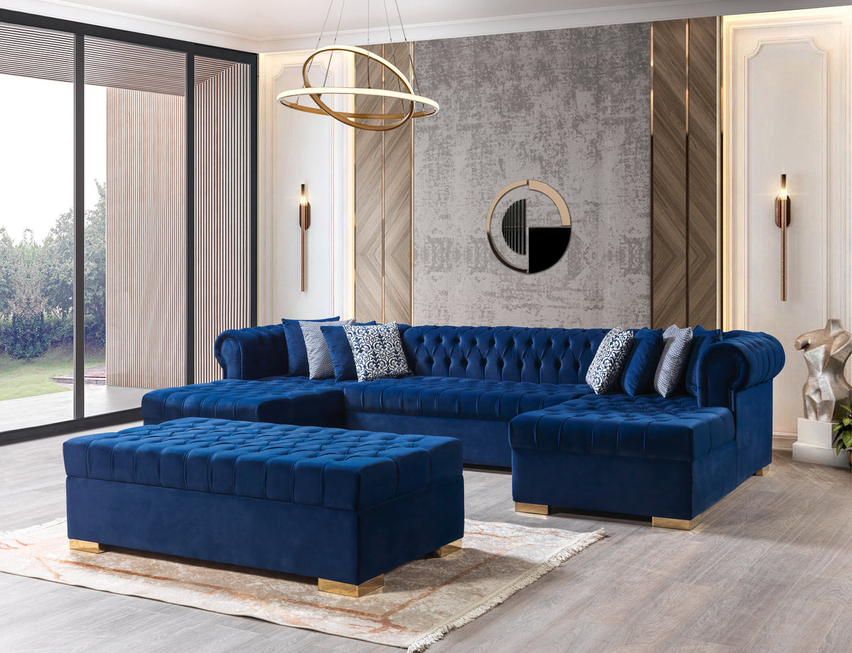Lauren 136-Inch Velvet Double Chaise Sectional