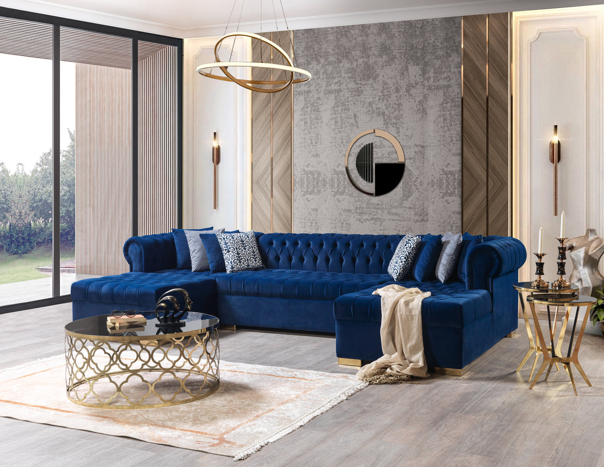 Lauren 136-Inch Velvet Double Chaise Sectional