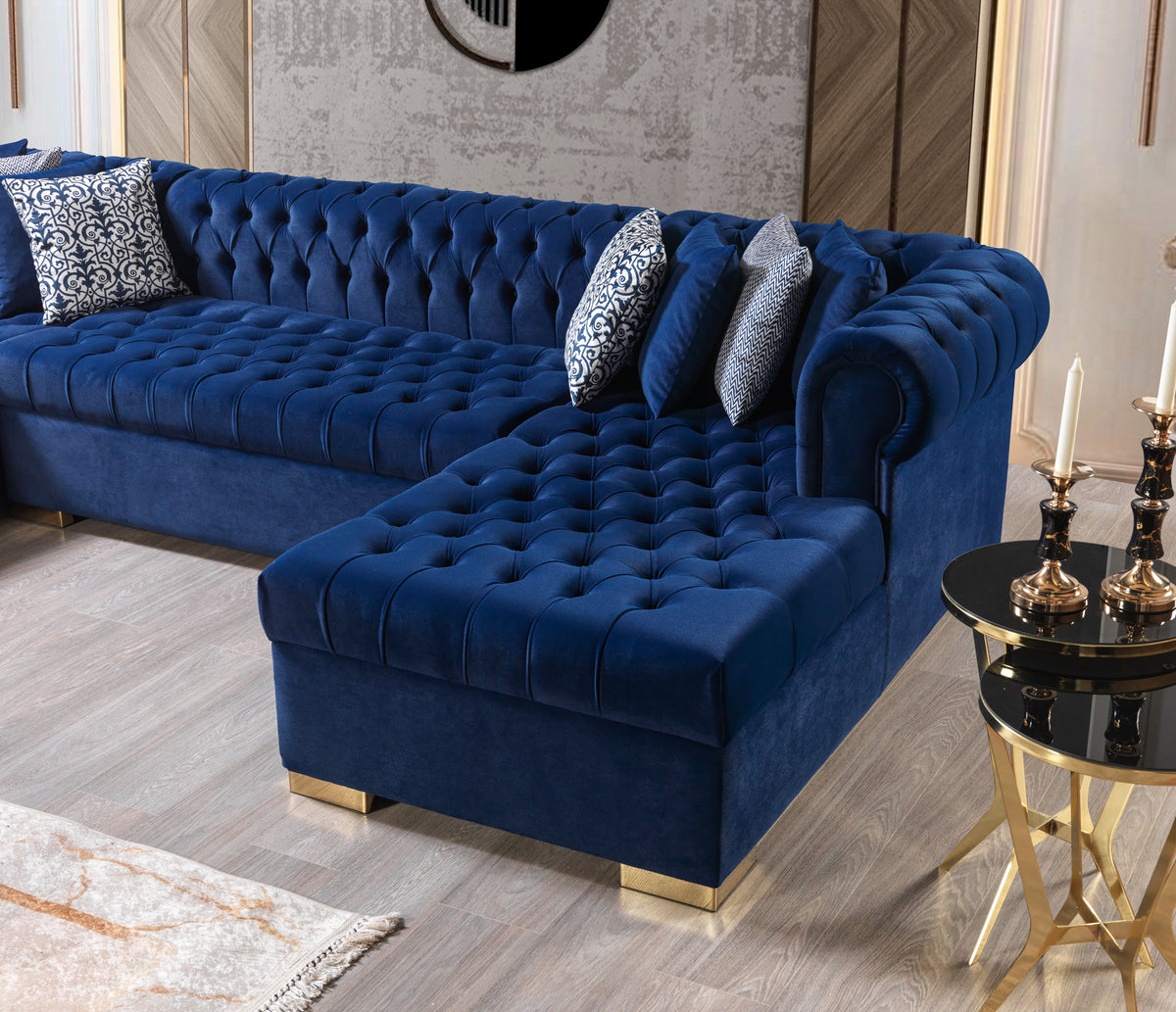 Lauren 136-Inch Velvet Double Chaise Sectional