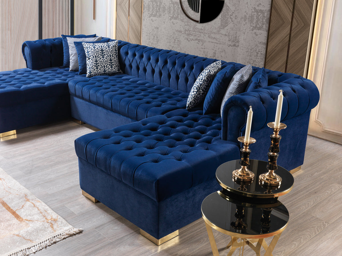 Lauren 136-Inch Velvet Double Chaise Sectional