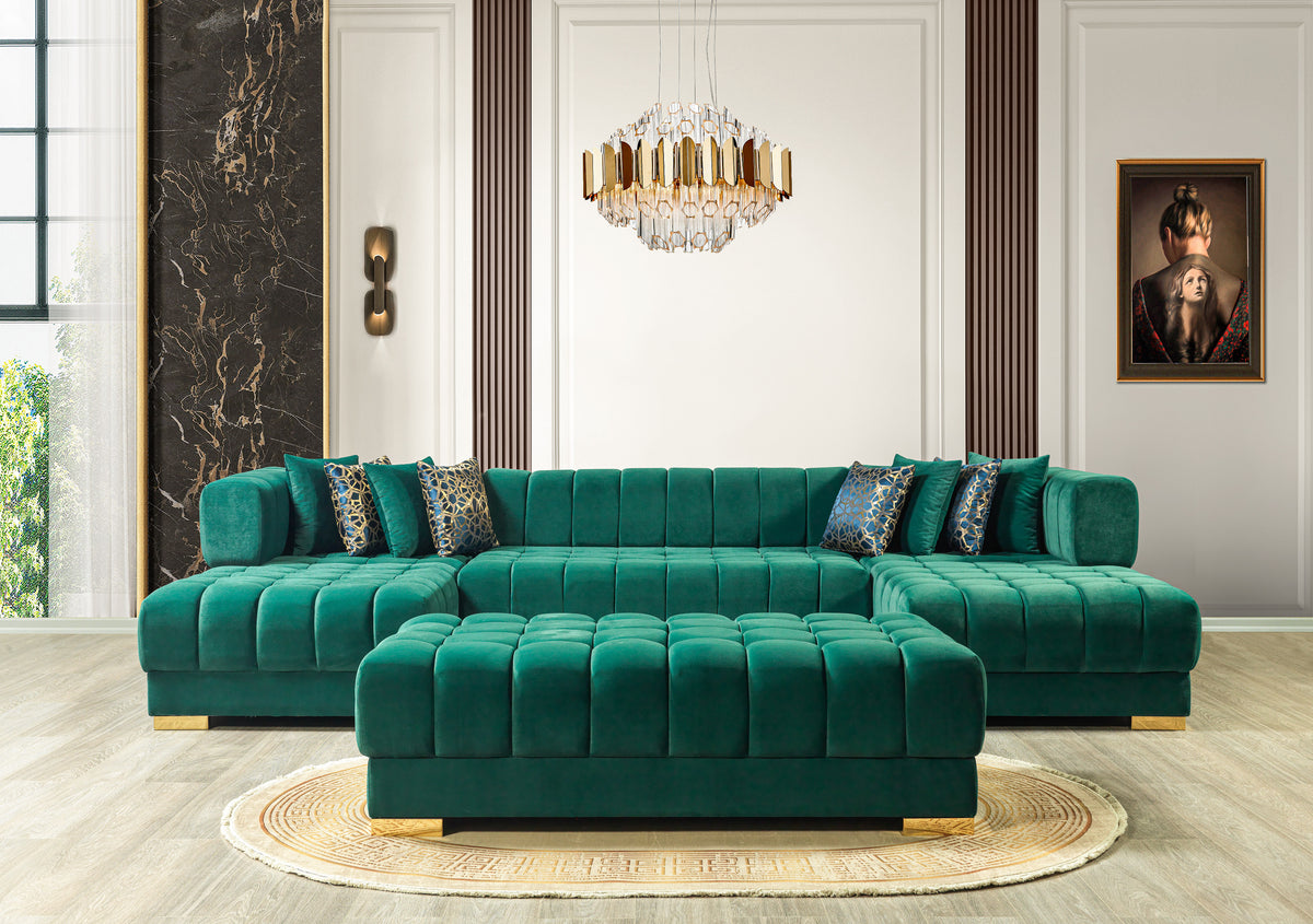 Ariana 138-Inch Velvet Double Chaise Sectional