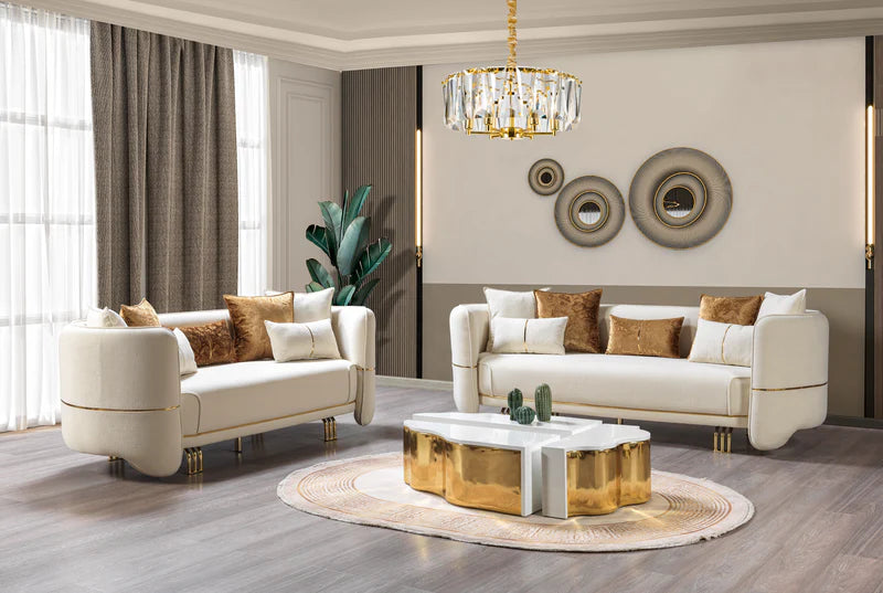 Helena Ivory Velvet Sofa and Loveseat Set