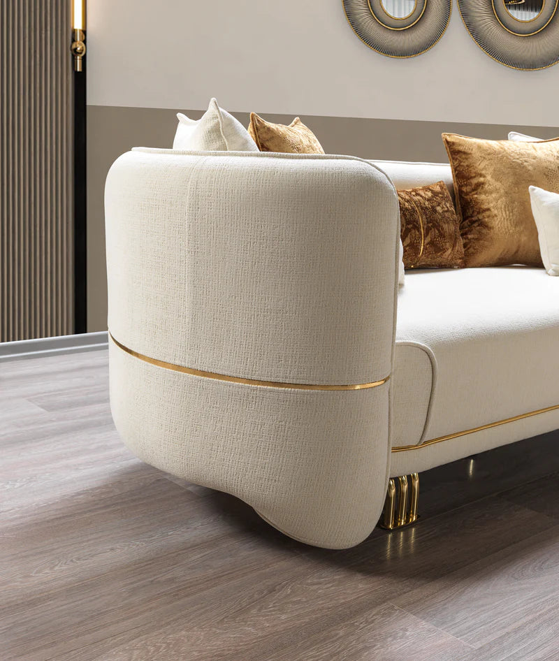 Sofá y loveseat de terciopelo marfil Helena