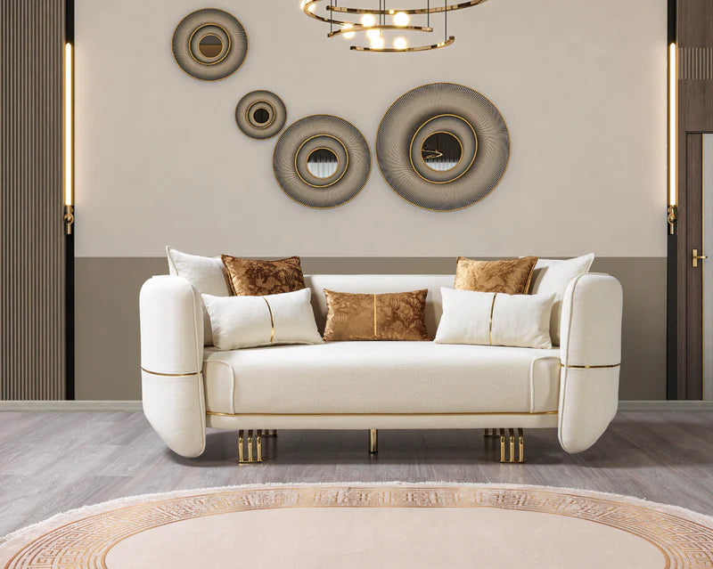 Sofá y loveseat de terciopelo marfil Helena