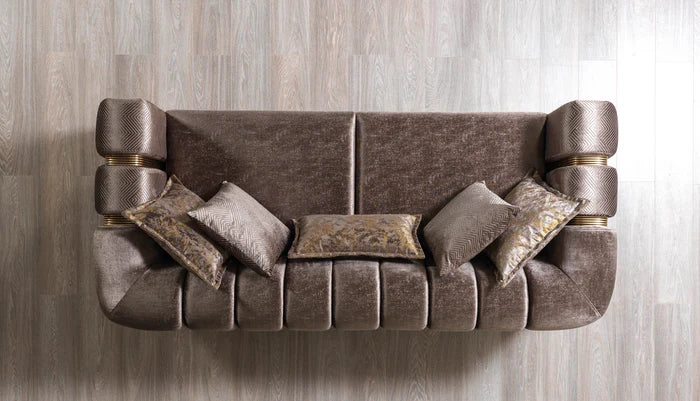 Santana Velvet Sofa, Smoke, Ivory, Silver or Coffee