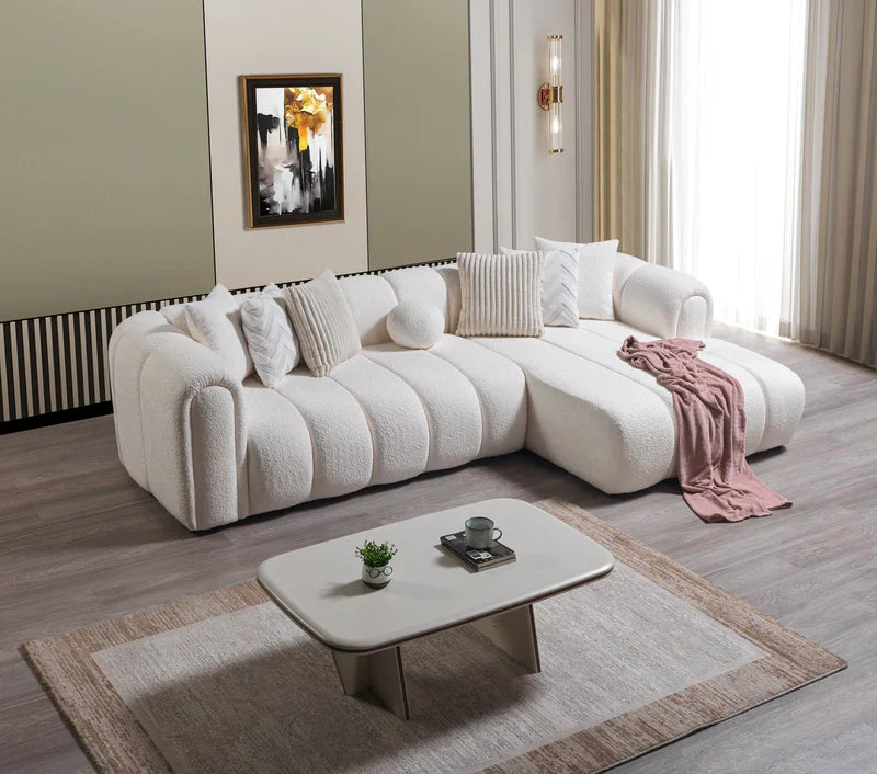 Lis 115-Inch Bouclé Chaise Sectional, Sand or Ivory