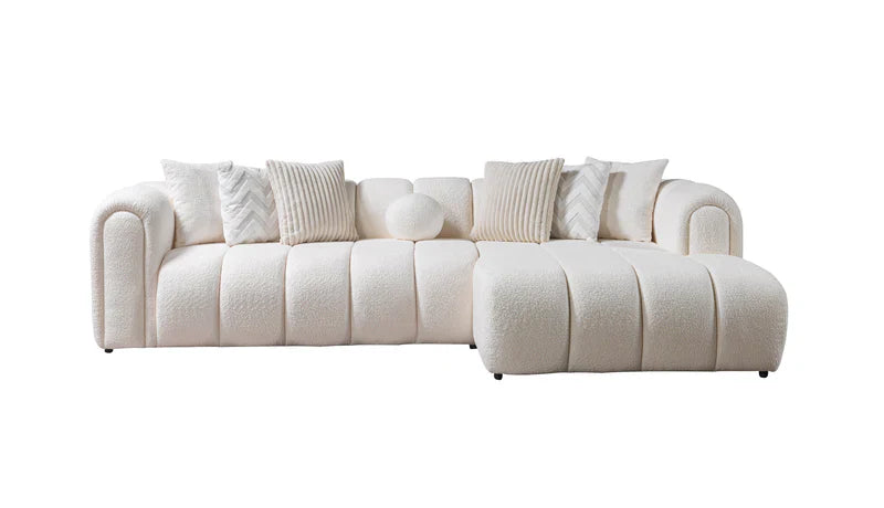 Lis 115-Inch Bouclé Chaise Sectional, Sand or Ivory