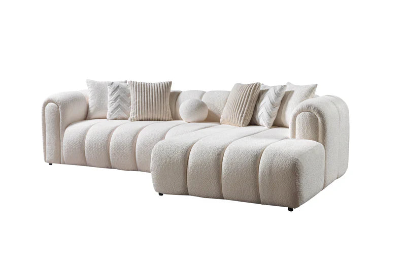 Lis 115-Inch Bouclé Chaise Sectional, Sand or Ivory