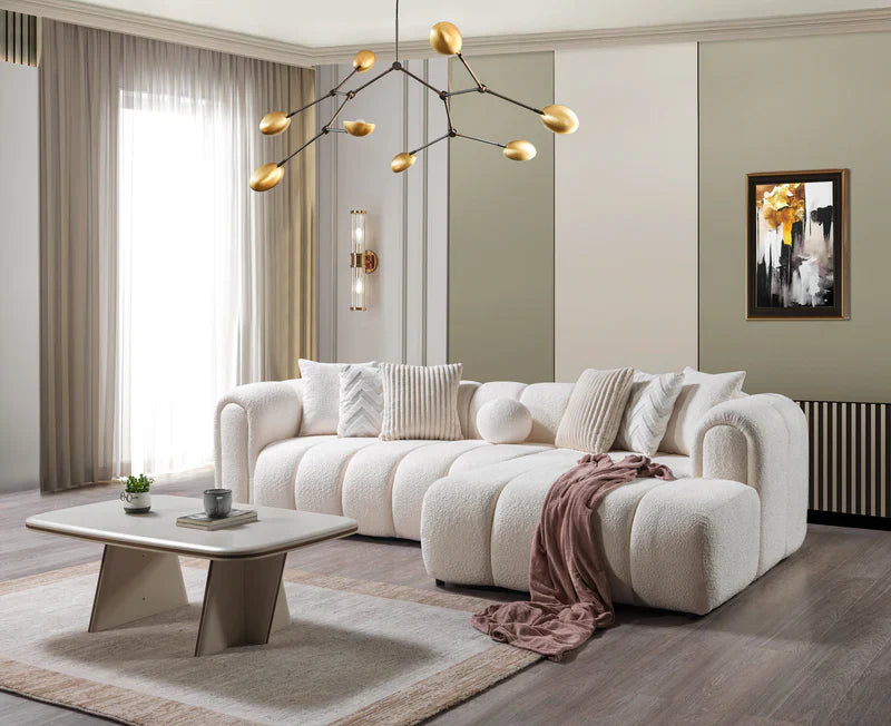 Lis 115-Inch Bouclé Chaise Sectional, Sand or Ivory