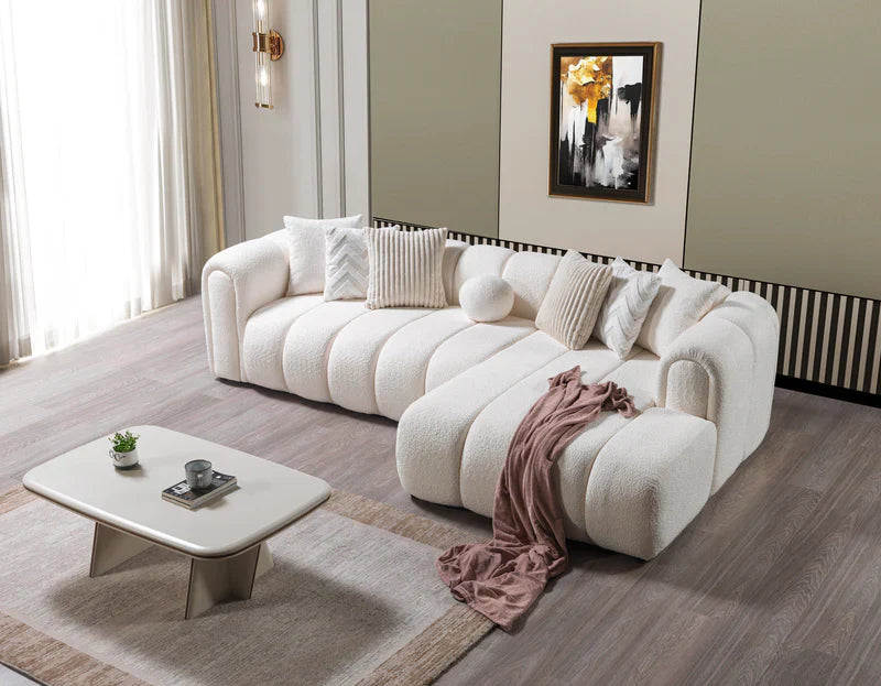 Lis 115-Inch Bouclé Chaise Sectional, Sand or Ivory