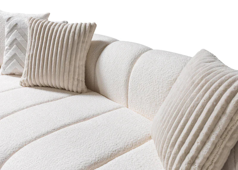 Lis 115-Inch Bouclé Chaise Sectional, Sand or Ivory