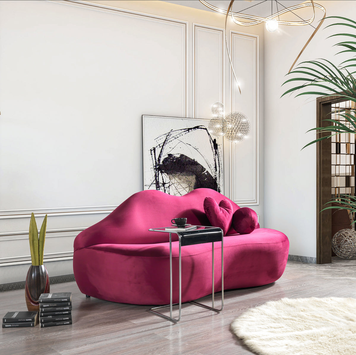 Lips Velvet Loveseat, Black, Red or Maroon
