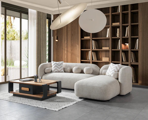 Liva 110-Inch Bouclé Chaise Sectional, Sand or Gray