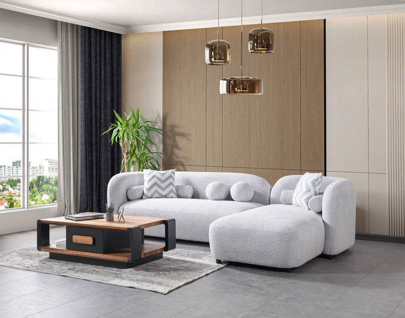 Liva 110-Inch Bouclé Chaise Sectional, Sand or Gray