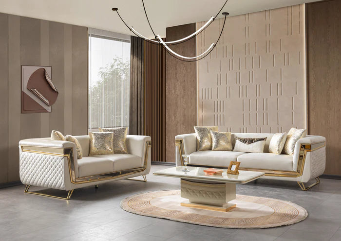 Anica Ivory Velvet Sofa and Loveseat Set