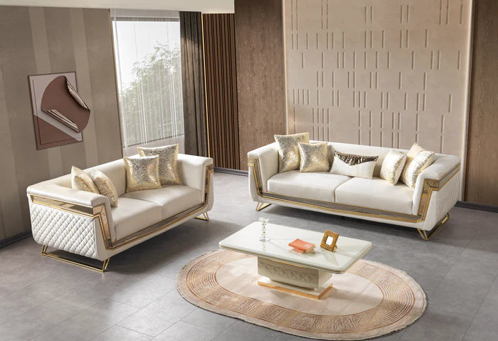 Anica Ivory Velvet Sofa and Loveseat Set