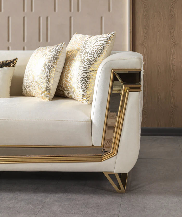 Anica Ivory Velvet Sofa and Loveseat Set
