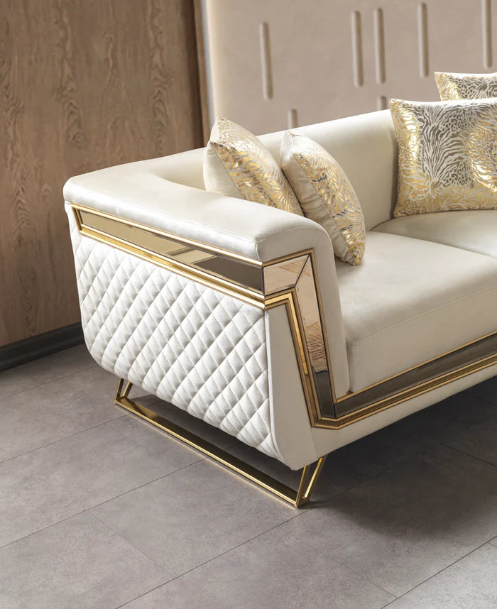 Anica Ivory Velvet Sofa and Loveseat Set