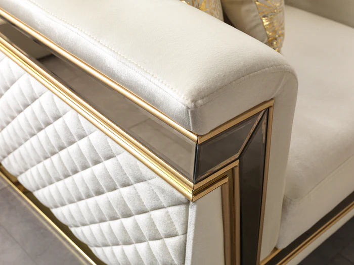 Anica Ivory Velvet Sofa and Loveseat Set