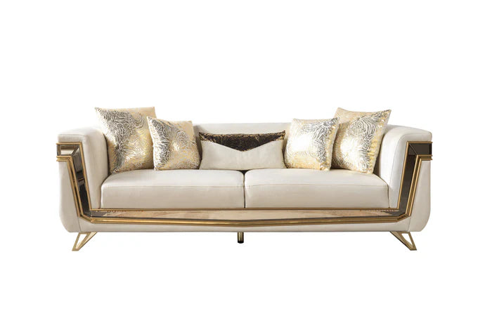 Anica Ivory Velvet Sofa and Loveseat Set