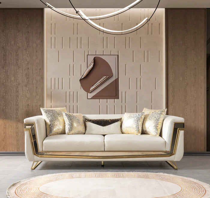 Anica Ivory Velvet Sofa and Loveseat Set