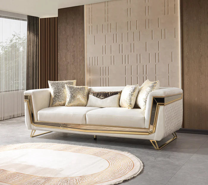 Anica Ivory Velvet Sofa and Loveseat Set