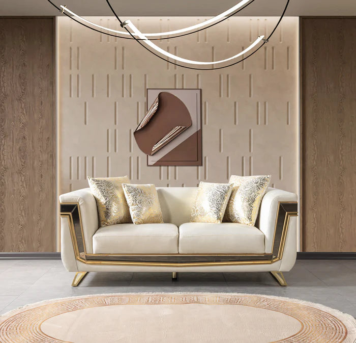 Anica Ivory Velvet Sofa and Loveseat Set