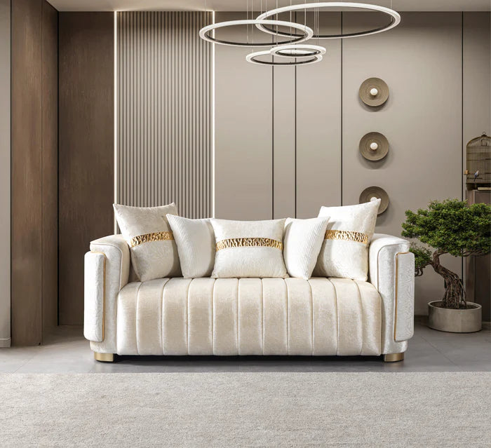 Carlina Ivory Velvet Loveseat, 77 in.